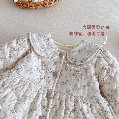 Hàng QC - Áo hoa nhí khoác ngoài mùa đông babydoll trần bông cổ sen tay bo ấm áp xinh xắn vintage hàn quốc cho bé gái