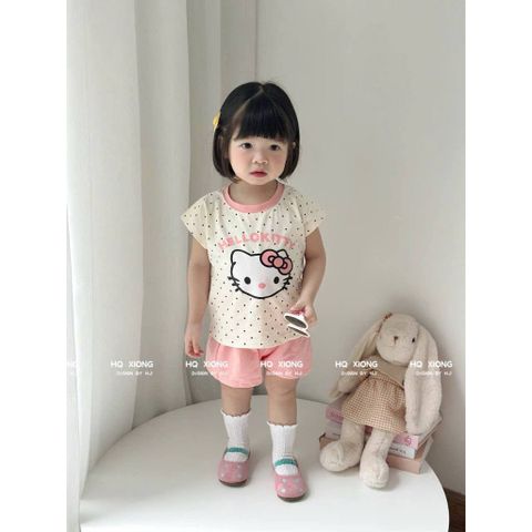 Bộ thun cotton mềm mịn hello kitty dễ thương đáng yêu xinh xắn mùa hè cho bé gái