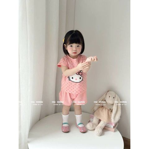 Bộ thun cotton mềm mịn hello kitty dễ thương đáng yêu xinh xắn mùa hè cho bé gái
