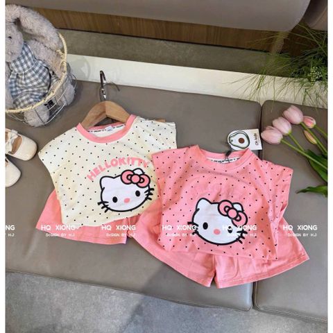 Bộ thun cotton mềm mịn hello kitty dễ thương đáng yêu xinh xắn mùa hè cho bé gái