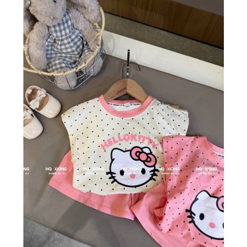 Bộ thun cotton mềm mịn hello kitty dễ thương đáng yêu xinh xắn mùa hè cho bé gái