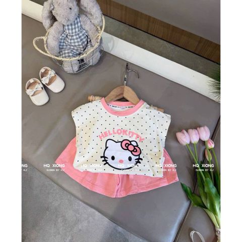 Bộ thun cotton mềm mịn hello kitty dễ thương đáng yêu xinh xắn mùa hè cho bé gái
