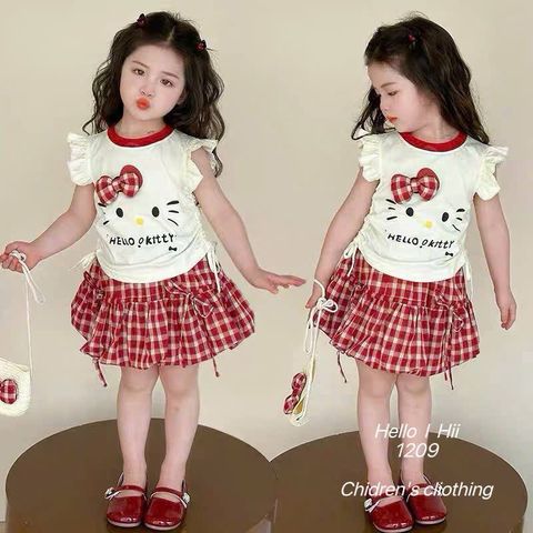 Set bộ hello kitty chân váy kẻ kèm túi cói xinh xắn dễ thương đáng yêu mát mẻ mùa hè 8-20kg cho bé gái