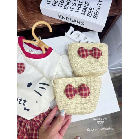 Set bộ hello kitty chân váy kẻ kèm túi cói xinh xắn dễ thương đáng yêu mát mẻ mùa hè 8-20kg cho bé gái