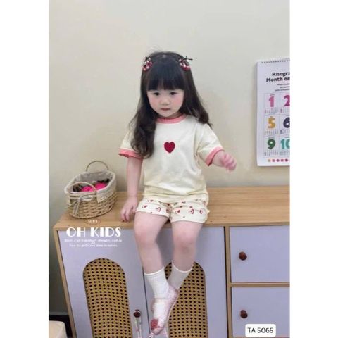 Set bộ thun cotton trái tim đáng yêu xinh xắn dễ thương cho bé gái mùa hè 7-14kg