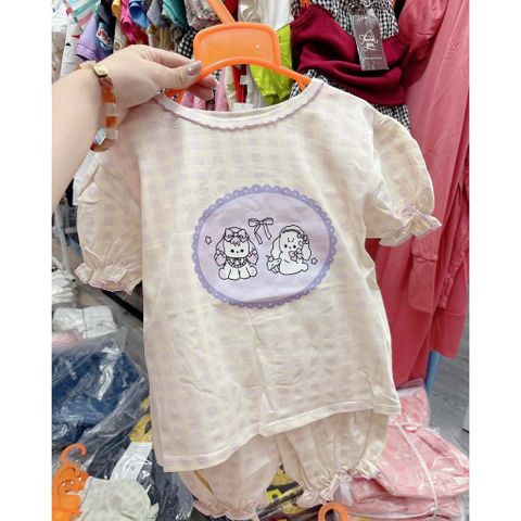 Set bộ bé gái gấu thỏ hoa nhí kẻ cute đáng yêu dễ thương tay bồng xinh xắn phong cách hàn quốc mùa hè kèm ảnh thật
