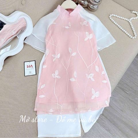 Áo dài cách tân lụa hoa tay bèo TẾT cho bé gái kèm quần, set 2 món áo dài cho bé gái 10-30kg kèm ảnh thật