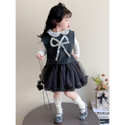 Hàng QC - Set áo gile len nơ kèm áo thun và chân váy tầng xòe bồng công chúa vintage hàn quốc cho bé gái mặc đi chơi