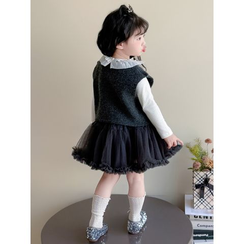 Hàng QC - Set áo gile len nơ kèm áo thun và chân váy tầng xòe bồng công chúa vintage hàn quốc cho bé gái mặc đi chơi