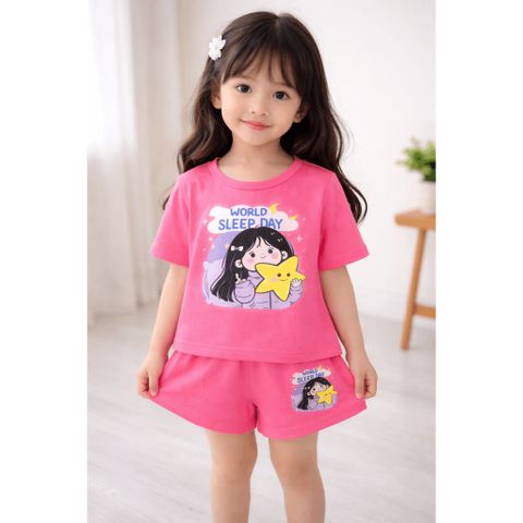Set bộ thun cotton bé gái hoạt hình xinh xắn dễ thương mát mẻ mùa hè thoáng khí