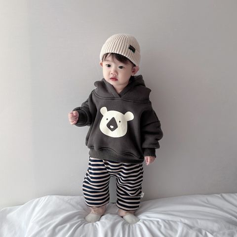 Hàng QC Set áo hoodie kèm quần nỉ kẻ thêu gấu cute dễ thương đáng yêu ấm áp dày dặn cho bé trai thu đông