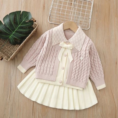 Hàng QC Áo len cardigan thừng nơ cổ kẻ xinh xắn dễ thương đáng yêu kèm chân váy ấm áp mùa đông cho bé gái