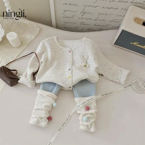 Hàng QC Áo cardigan len thỏ kèm quần len đính chùm xinh xắn điệu đà dễ thương ấm áp dày dặn mùa đông cho bé gái