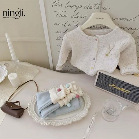 Hàng QC Áo cardigan len thỏ kèm quần len đính chùm xinh xắn điệu đà dễ thương ấm áp dày dặn mùa đông cho bé gái