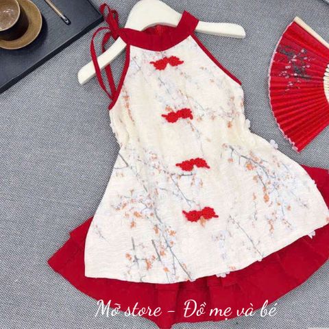 Set yếm thêu hoa buộc dây cổ điệu đà mặc TẾT xinh xắn cho bé gái hottrend