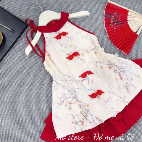 Set yếm thêu hoa buộc dây cổ điệu đà mặc TẾT xinh xắn cho bé gái hottrend
