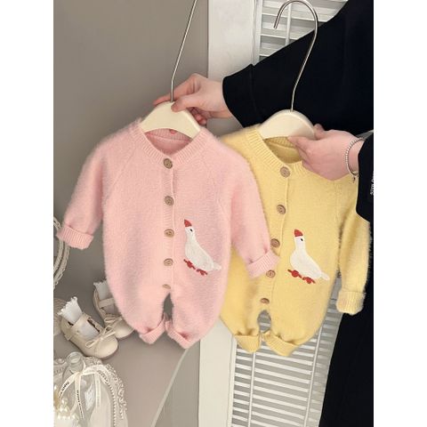 Hàng QC - Áo liền thân len body suit vịt cute dễ thương ấm áp mùa đông cho bé gái