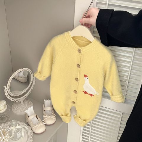Hàng QC - Áo liền thân len body suit vịt cute dễ thương ấm áp mùa đông cho bé gái