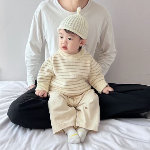 Hàng QC Áo len kẻ cổ tròn vintage basic hàn quốc dày dặn ấm áp cho bé trai bé gái thu đông