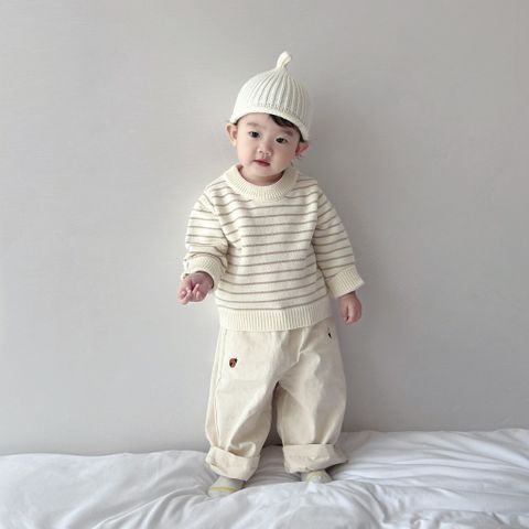 Hàng QC Áo len kẻ cổ tròn vintage basic hàn quốc dày dặn ấm áp cho bé trai bé gái thu đông