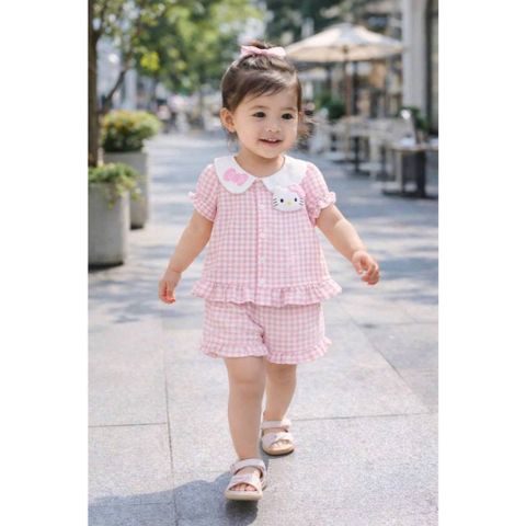 Set bộ đũi kẻ mèo con hello kitty bé gái mát mẻ xinh xắn dễ thương mùa hè phong cách hàn quốc kèm ảnh thật