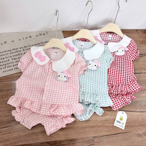 Set bộ đũi kẻ mèo con hello kitty bé gái mát mẻ xinh xắn dễ thương mùa hè phong cách hàn quốc kèm ảnh thật