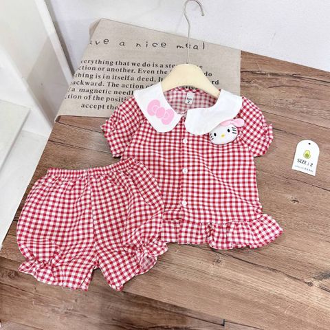 Set bộ đũi kẻ mèo con hello kitty bé gái mát mẻ xinh xắn dễ thương mùa hè phong cách hàn quốc kèm ảnh thật