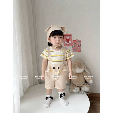 Bodysuit voi con cute đáng yêu kẻ kèm mũ dễ thương cho bé trai phong cách hàn quốc mùa hè