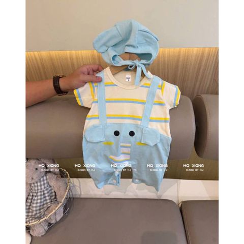 Bodysuit voi con cute đáng yêu kẻ kèm mũ dễ thương cho bé trai phong cách hàn quốc mùa hè