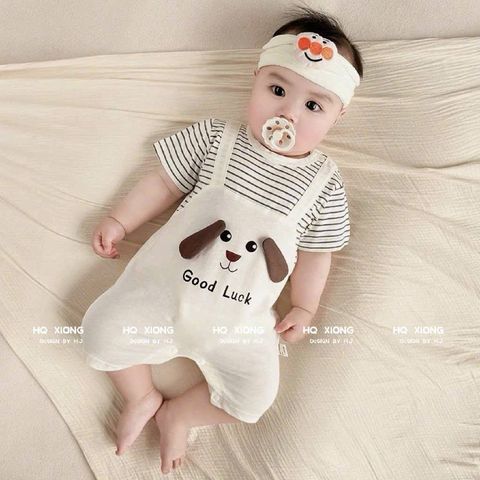 Bodysuit chó con cute đáng yêu kẻ kèm mũ dễ thương cho bé trai phong cách hàn quốc mùa hè