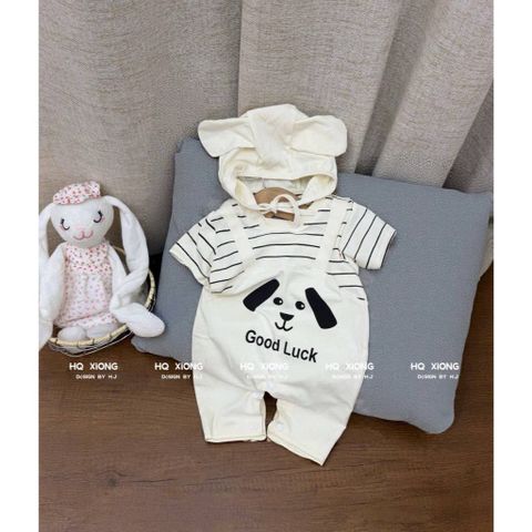 Bodysuit chó con cute đáng yêu kẻ kèm mũ dễ thương cho bé trai phong cách hàn quốc mùa hè