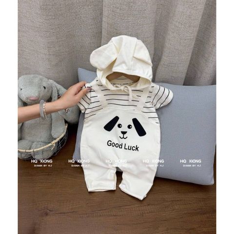 Bodysuit chó con cute đáng yêu kẻ kèm mũ dễ thương cho bé trai phong cách hàn quốc mùa hè