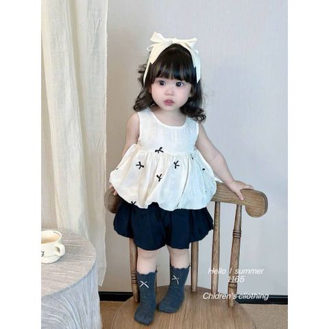 Set bộ đũi nơ xinh xắn dễ thương mát mẻ mùa hè phong cách ulzzang hàn quốc 8-20kg kèm ảnh thật