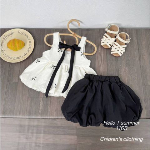 Set bộ đũi nơ xinh xắn dễ thương mát mẻ mùa hè phong cách ulzzang hàn quốc 8-20kg kèm ảnh thật