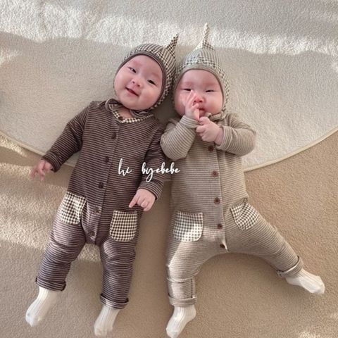 Hàng QC Bodysuit kẻ cho bé trẻ sơ sinh trẻ em phong cách hàn quốc thời trang thu đông ấm áp dày dặn
