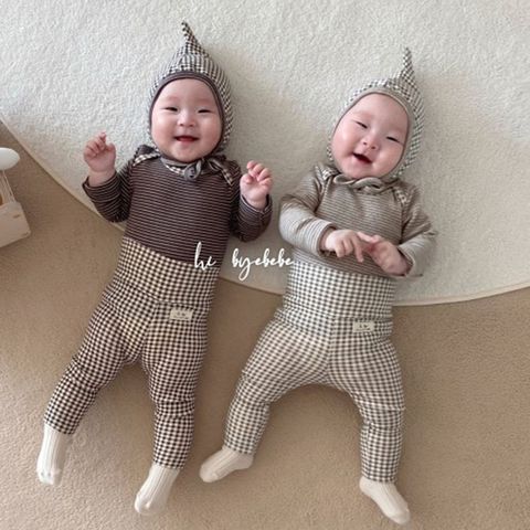 Hàng QC Bodysuit kẻ cho bé trẻ sơ sinh trẻ em phong cách hàn quốc thời trang thu đông ấm áp dày dặn