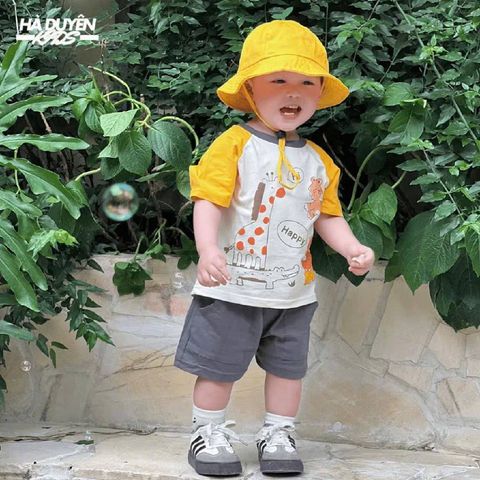 Set bộ áo thun hổ hươu cao cổ tay pha kèm quần short kaki cho bé trai dễ thương đáng yêu mùa hè