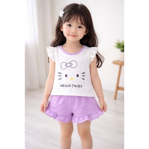 Set bộ cánh tiên bèo hello kitty xinh xắn dễ thương cotton mát mẻ mùa hè đáng yêu cho bé gái kèm ảnh thật