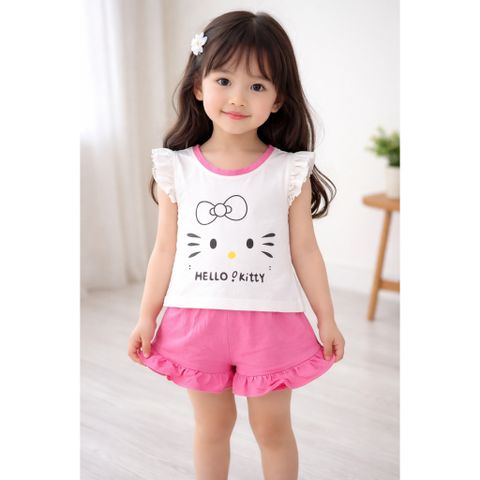 Set bộ cánh tiên bèo hello kitty xinh xắn dễ thương cotton mát mẻ mùa hè đáng yêu cho bé gái kèm ảnh thật