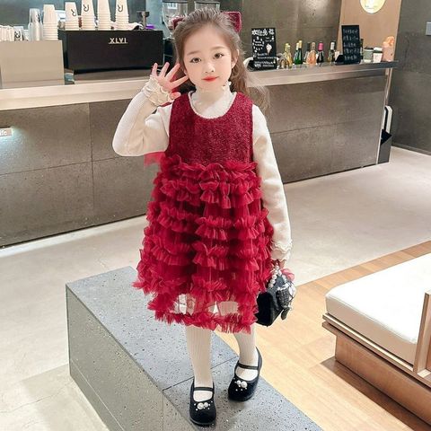 Hàng QCCC Set váy voan kèm áo len và nơ xinh xắn công chúa dễ thương cho bé gái thu đông mặc đi chơi Tết noel