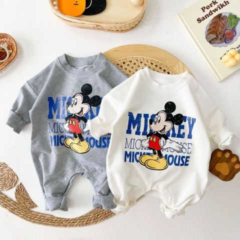 Hàng QC - Bodysuit nỉ dài tay micky ấm áp dày dặn thu đông hoạt hình đáng yêu dễ thương cho bé