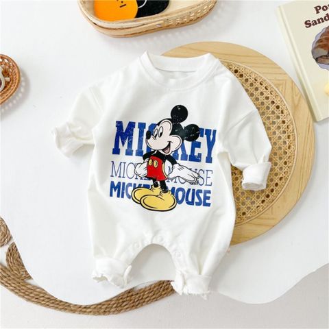 Hàng QC - Bodysuit nỉ dài tay micky ấm áp dày dặn thu đông hoạt hình đáng yêu dễ thương cho bé