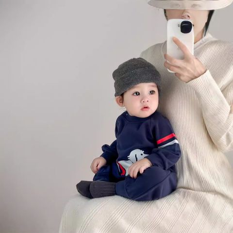 Hàng QC Bodysuit phối kẻ nỉ áo liền thân chó cute đáng yêu cho bé trai bé gái phong cách hàn quốc