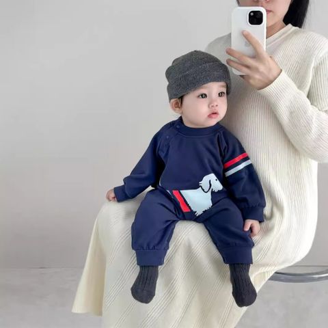 Hàng QC Bodysuit phối kẻ nỉ áo liền thân chó cute đáng yêu cho bé trai bé gái phong cách hàn quốc