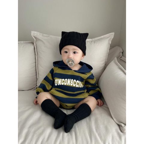 Hàng QC - Bodysuit nỉ kẻ unconsccivi có mũ ấm áp dày dặn phong cách hàn quốc cho bé mùa đông