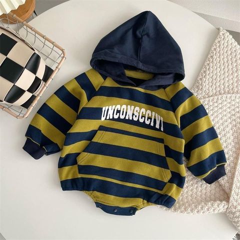 Hàng QC - Bodysuit nỉ kẻ unconsccivi có mũ ấm áp dày dặn phong cách hàn quốc cho bé mùa đông