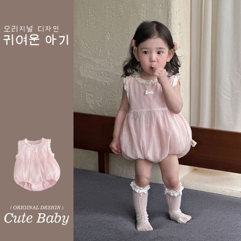 Hàng QC - Bodysuit áo liền thân ren nơ bồng bềnh xinh xắn điệu đà vintage mùa hè mát mẻ hàn quốc bé gái