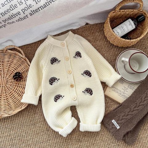 Hàng QC Body suit len đồ liền thân ấm áp cài cúc thêu nhím cute đáng yêu xinh xắn dành cho bé thu đông