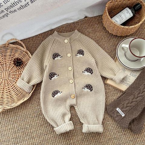 Hàng QC Body suit len đồ liền thân ấm áp cài cúc thêu nhím cute đáng yêu xinh xắn dành cho bé thu đông