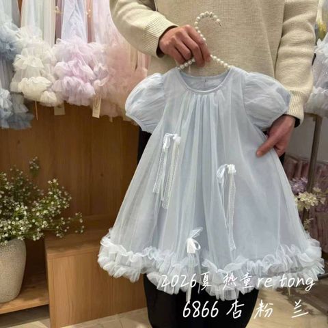 Hàng QC - Váy voan công chúa tay bồng dáng xòe đính nơ điệu đà xinh xắn dễ thương phong cách hàn quốc mùa hè cho bé gái